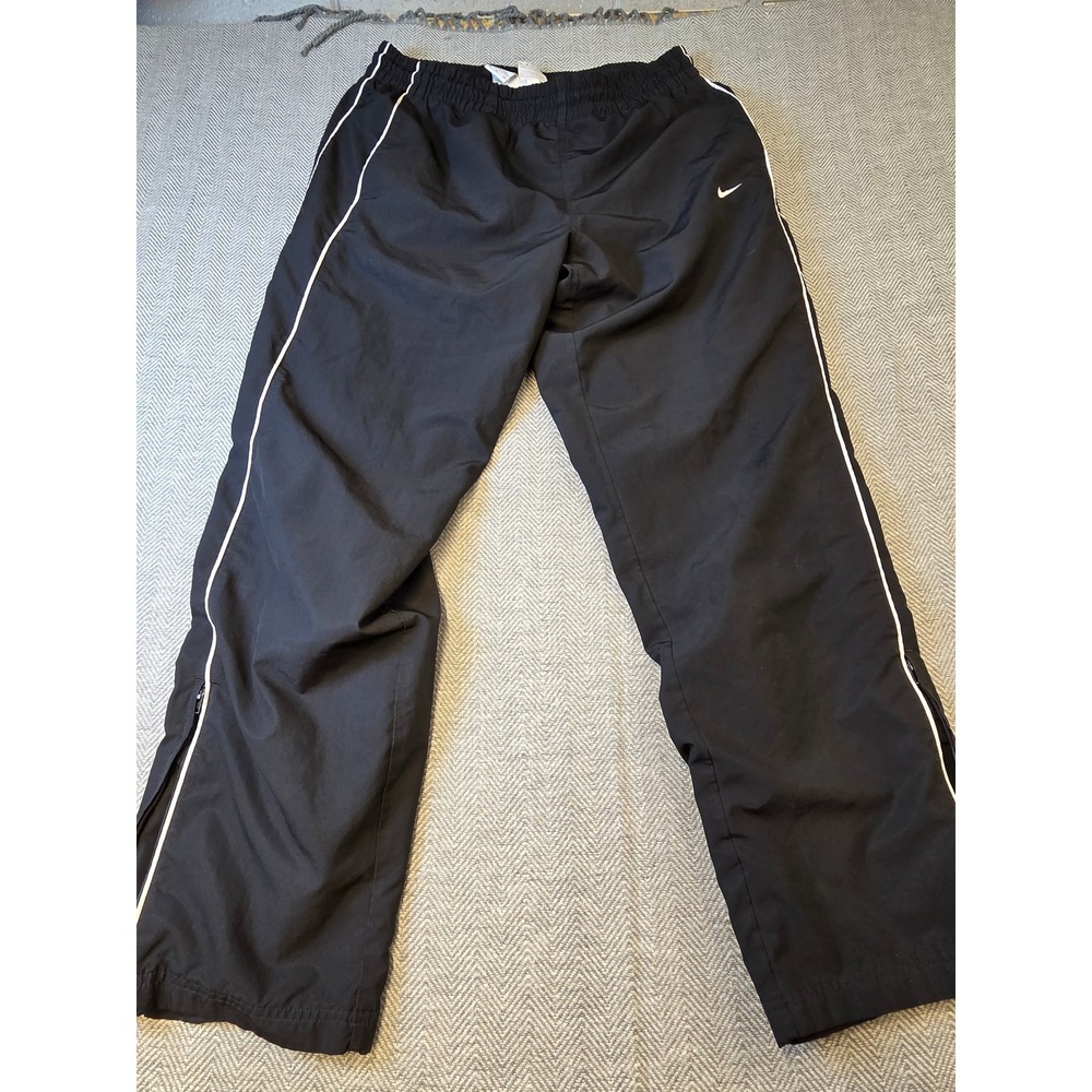 Nike Athletic Warm Up Track Pants Mens XL Black White Piping Swoosh Ankle Zip